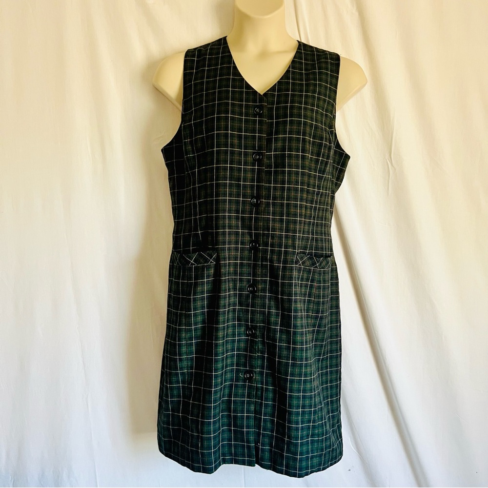 Karen Scott Green Buffalo Plaid Sleeveless Dress